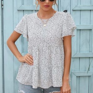 Dalmation Print Butterfly Sleeve Babydoll Blouse
